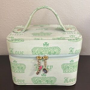 Juicy Couture Cream Canvas Cosmetic Case with Mint Green Crown Print